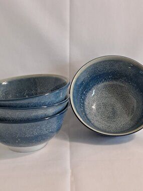 Set 4 Royal Norfolk BLUE SPECKLED 6" Soup BOWLS Cereal White Sponge Pedestal